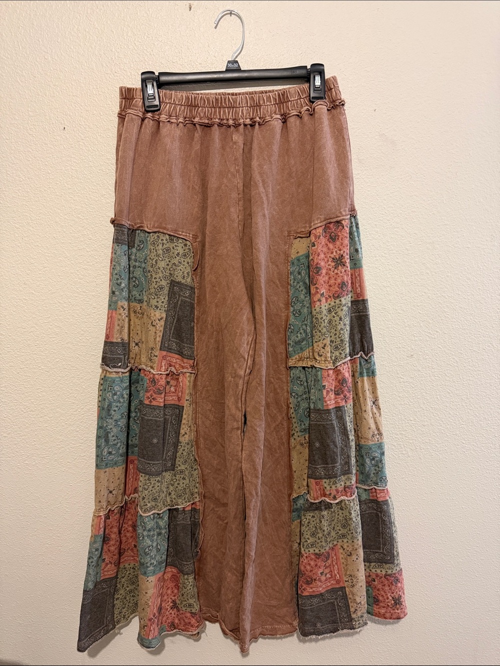 J Her Boho Patchwork Wide Leg Palazzo Pants Hippie Festival High Rise